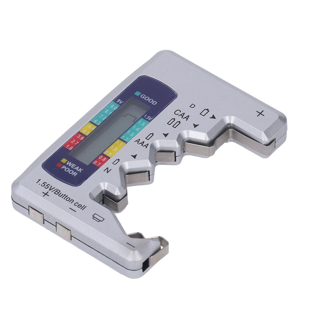 Digital Battery Tester ABS LCD Screen Button Cell Battery Checker for 1.5V 9V Metering Silver