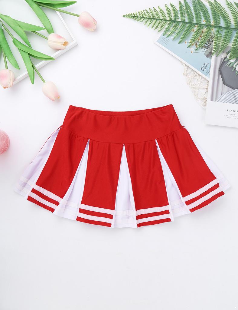 Kids Cheerleading Outfit 2Pcs Girls Dance Cheerleading Stage Performance Costumes Sleeveless Tops with Skirt