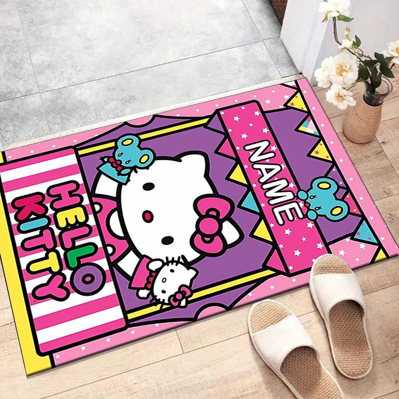 Custom HelloKitty Mat Personalized Name, Polyester Washable Indoor Entryway Rug, Gift for Christmas, Easter, Thanksgiving Day