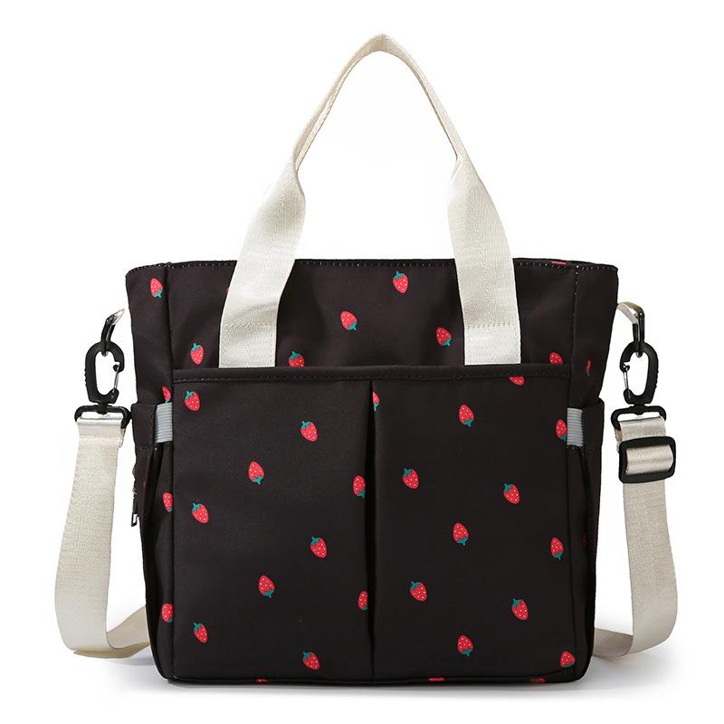 Korean-style trendy tote bag, fashionable and versatile, strawberry print mommy bag, large-capacity handbag, crossbody commuter bag bags
