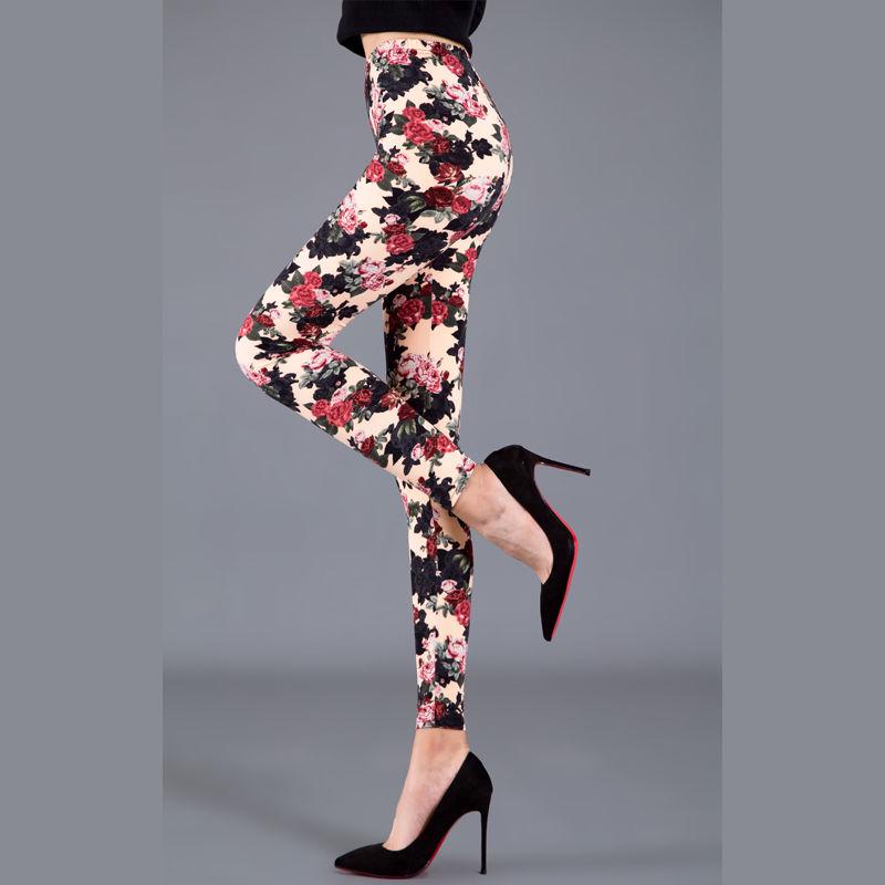 2023 Trendy Floral Print Slim Fit Milk Silk Leggings for Women - Plus Size, Elastic, Outerwear