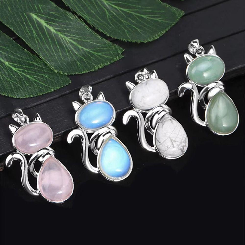 Pink Purple Cat Necklaces Animal Cat Jewelry Necklaces Stone Pendant  Valentine's Day Gift
