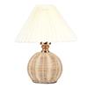 Fabric Lampshade Pleated Table Lamp Rattan Base Bedside Table Lamp Modern Rattan Base Lamp Bedroom