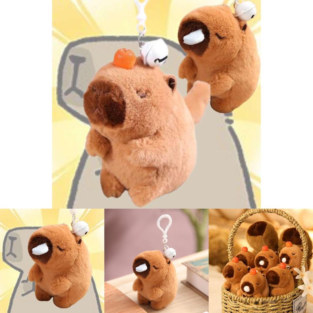 Colorful Capybara Stuffed Animal Key Ring Bag Charm Wag Tail Rodent