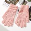 New Women's Solid Color Knitted Rhombus Jacquard Warm Gloves Stylish Touch Screen Riding Cold Proof Full Finger