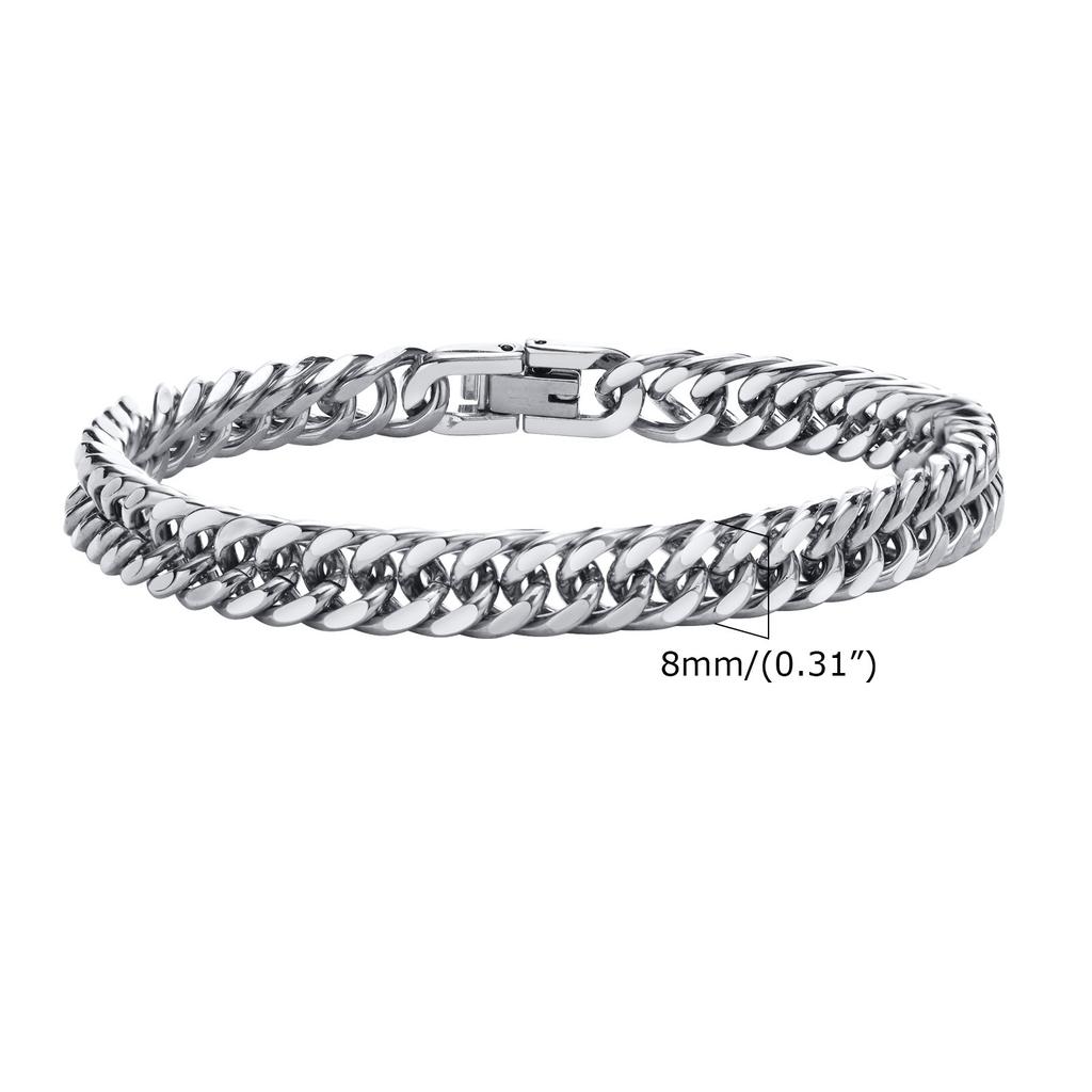 Stylish Double Curb Chain Bracelets for Men Boys,8/10/12/15mm Stainless Steel Miami Link Wristband,Punk Zircon Gifts