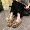 Thick-soled cool slippers women's 2025 new summer wear one-word beach slippers enlarged and widened sandals