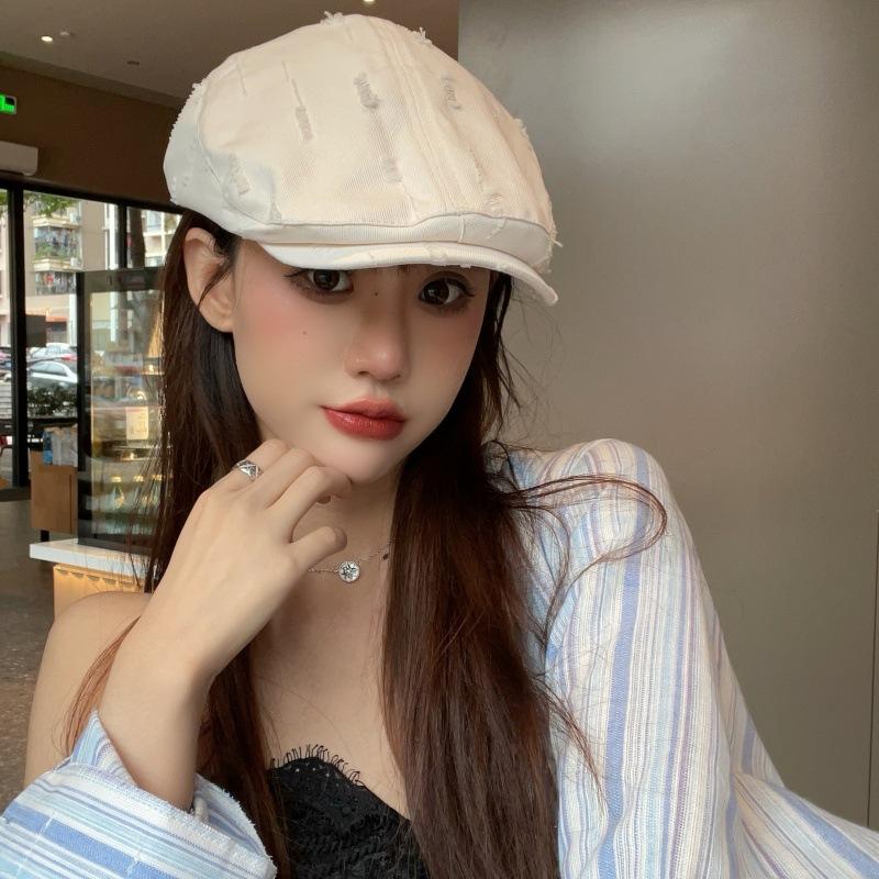 YK Millennium Spice Girl Versatile Forward Hat Female Face Small Hole Newsboy Hat Big Head Circumference Solid Color Cap