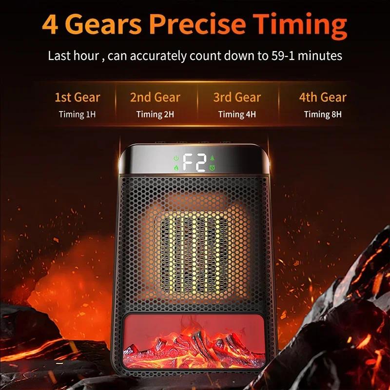 Hot Air Blower Electric Heater Heating Fans 3D Dynamic Flame PTC Fan Heater For Living Room Home 4-Gears Desktop Electric Heater