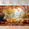 Rustic photographic backdrop: Maple forest, orange autumn leaves, pumpkin banner, for baby shower decorations4940