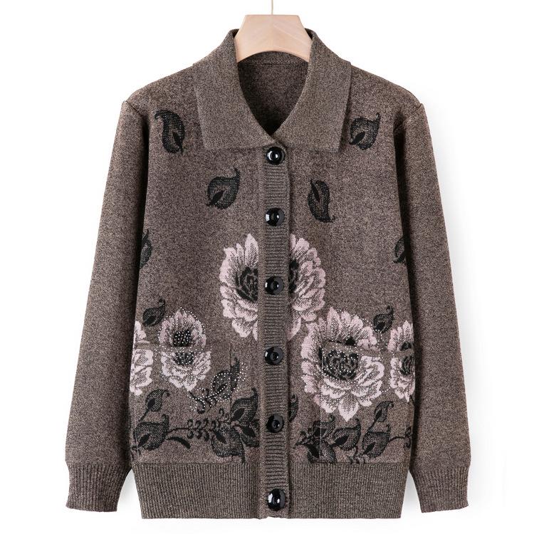 Pullover-Cardigan für Frauen mittleren Alters und ältere Frauen, 60 Jahre alt, Mutterkleidung, Herbstkleidung, Strickpullover-Mantel für alte Dame, Herbstkleidung für Oma