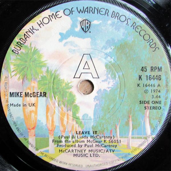 

7inch Record MIKE MCGEAR - Leave It K16446 WARNER BROS. RE 1974 UK Rock Used