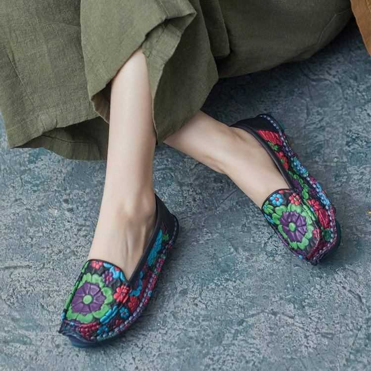 Fashion GKTINOO 2cm Natural Cow Genuine Leather Mixed Color Soft Soled Loafer Ethnic Moccasins Native Flats Shoes Women Big Size Comfy