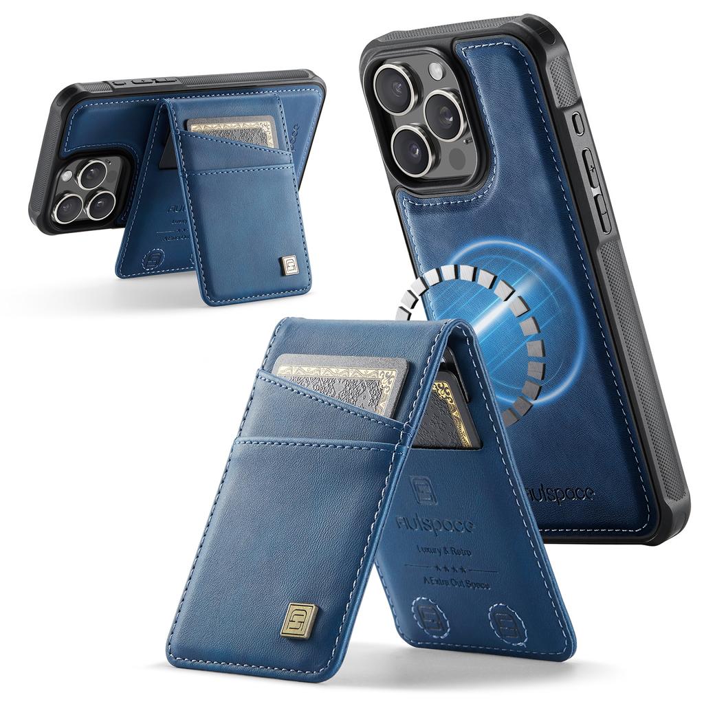 For iPhone 16 Pro Max Case AUTSPACE A12 Leather Back Cover with Magnetic Detachable Card Bag Kickstand