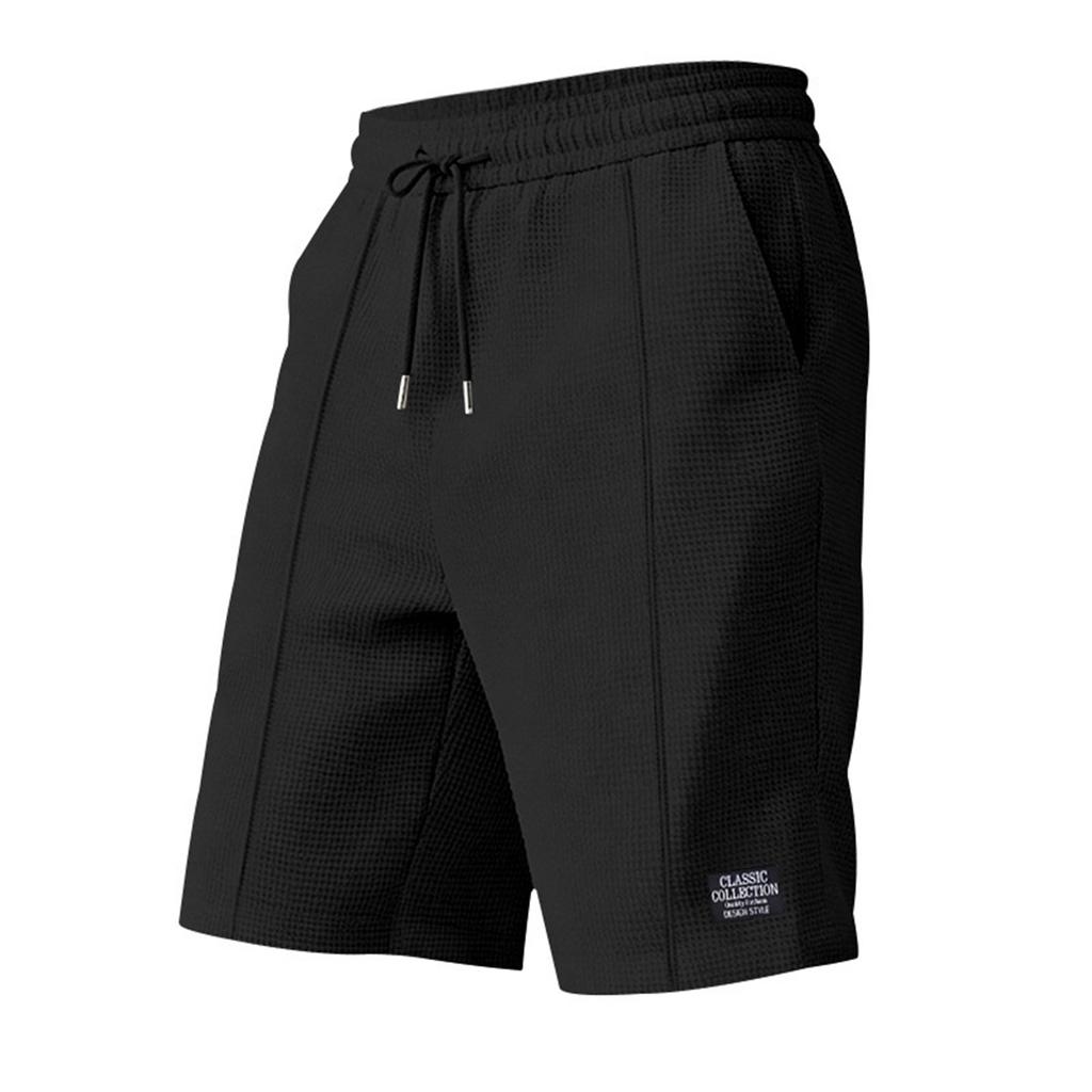 Men's Casual Shorts - Drawstring Elastic Waist Wide Beach Pants - Pocket Label Five-pocket Pants