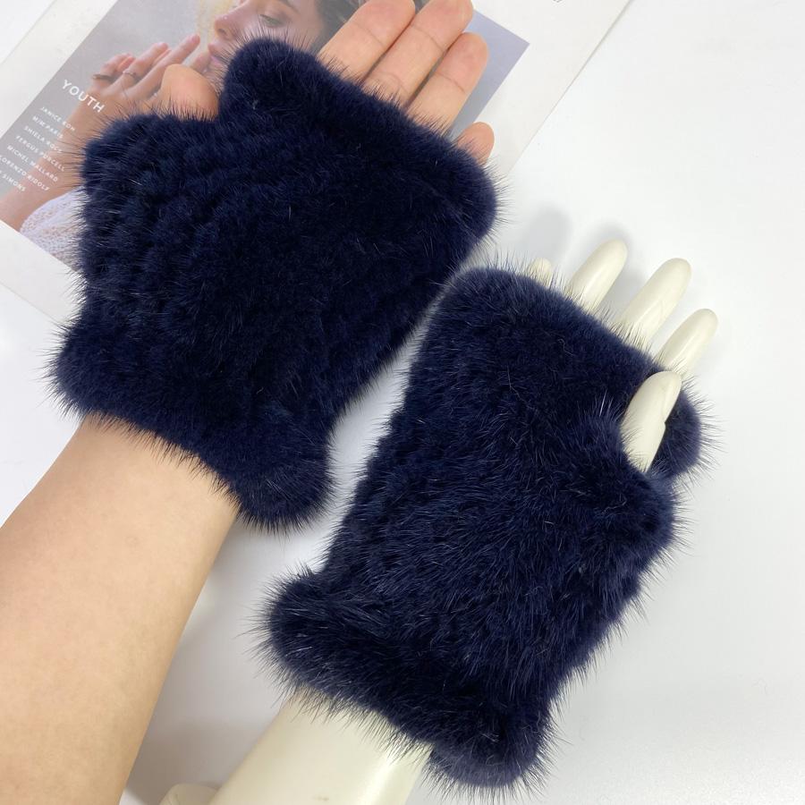 Real Mink Fur Fingerless Gloves for Women Girls Natural Fur Knitted Mittens Warm Soft Luxury Winter Gloves