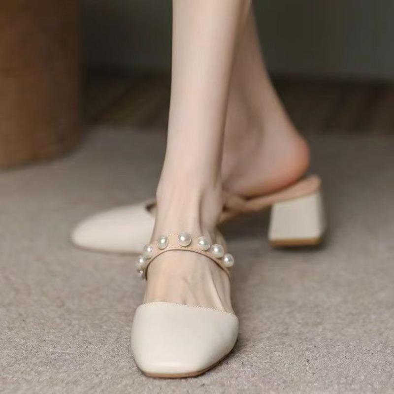 Gentle and Cool Slippers Women's New Breathable Summer Versatile Outer Wear Bag Head Half Support High Heel Slippers