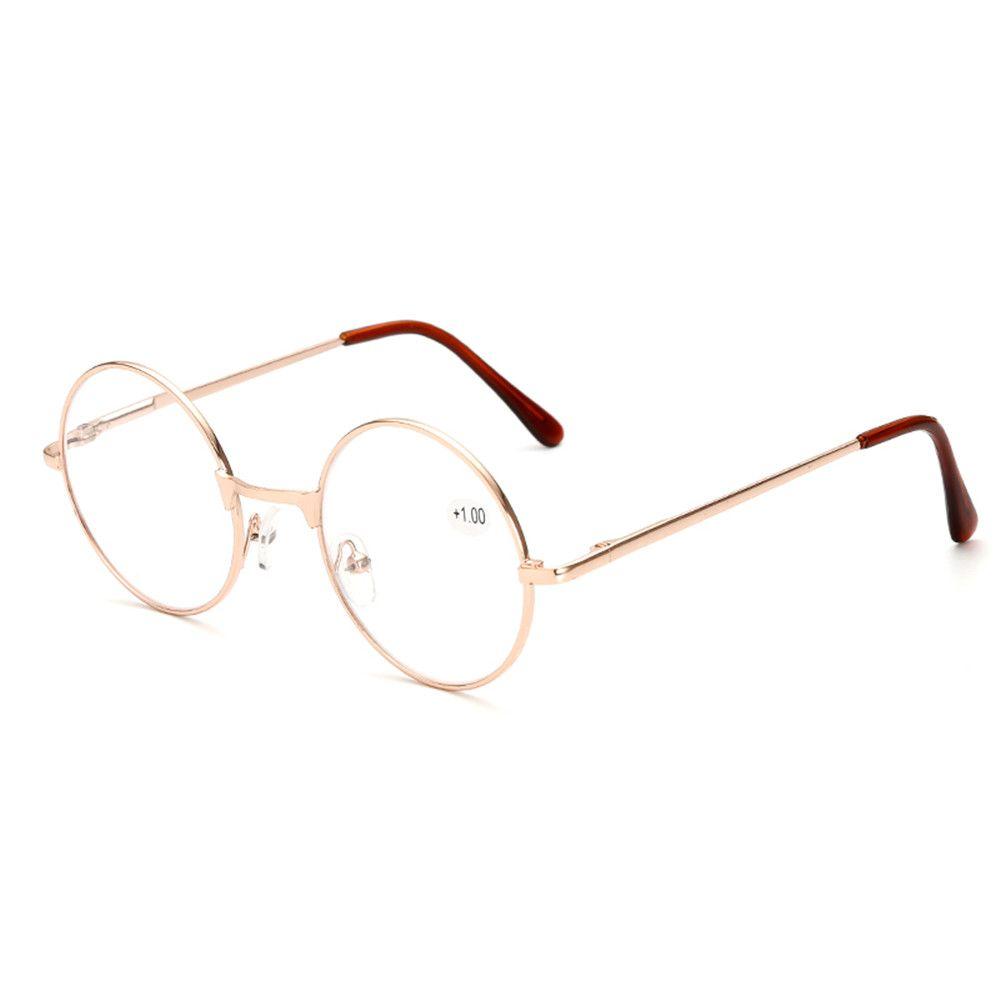 1Pc Round Frame Metal Spring Hinge Reading Glasses Ultra Light Resin Eyeglasses Magnifying Vision Care +1.00~+4.0 Diopter