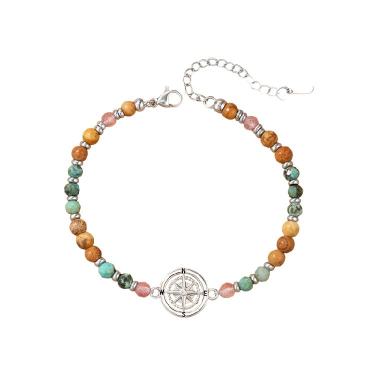 

Sophisticated Compass Themed Wristband Stainless Steel Resin Bracelet Stone Accent Retirement Gift For Bold Spirits