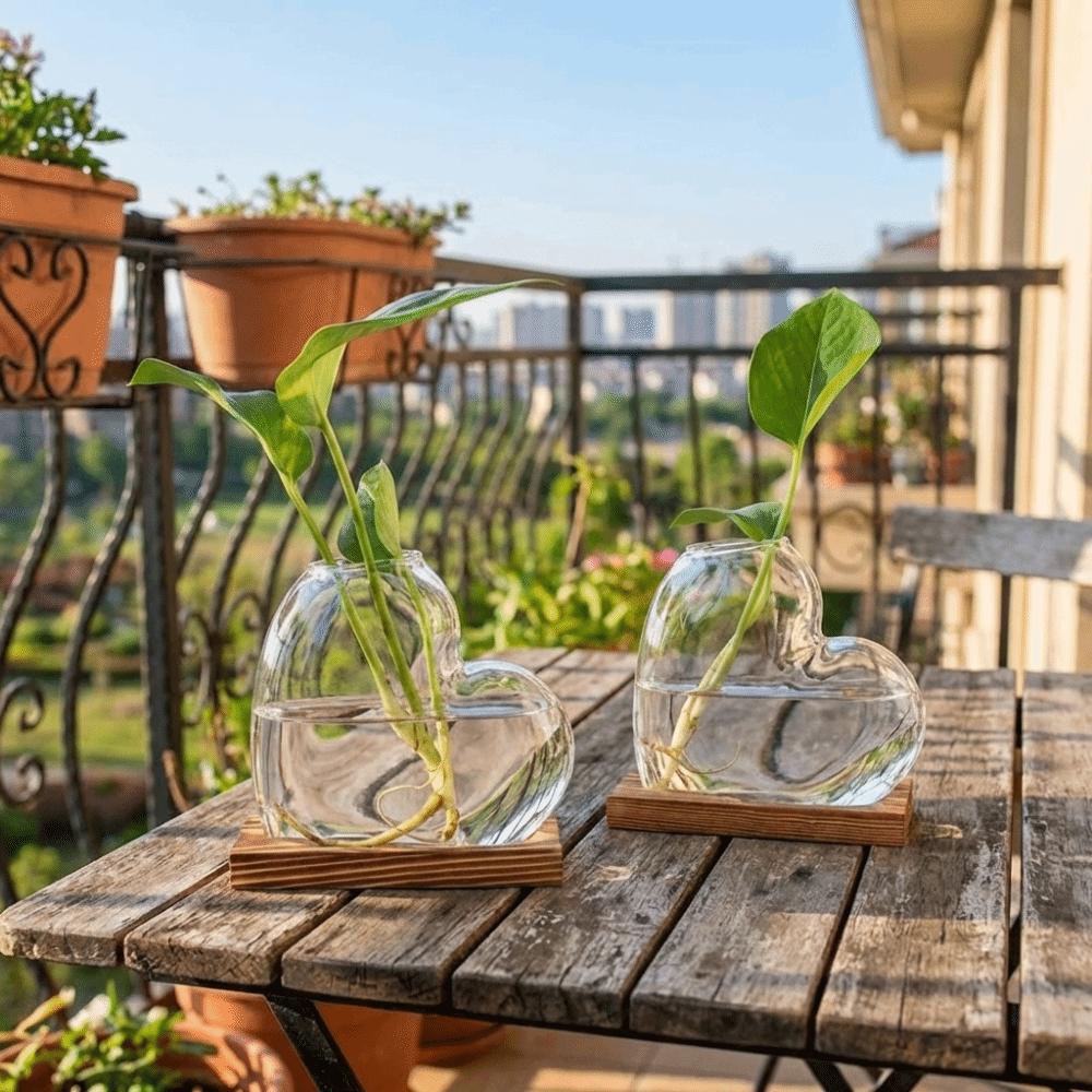 Decorative Love Shaped Vase Wooden Stand Plant Propagation Station  Living Room