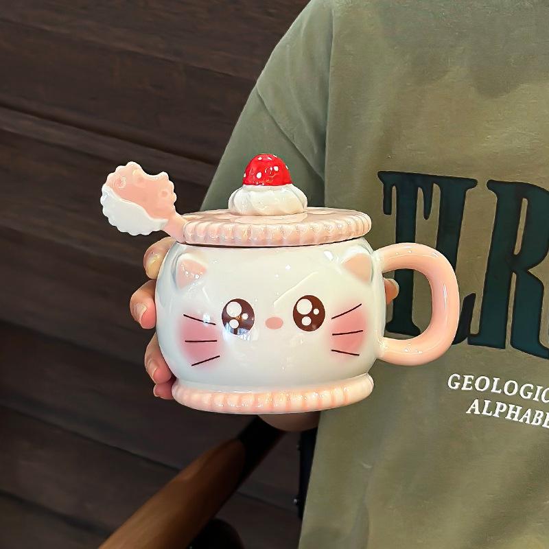 

Super Cute Pig Cup with Cover Spoon Ceramic Mug Girl with High Appearance and Cute Breasts Fufu Coffee Cup 400ML