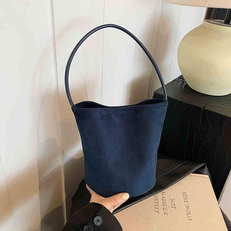 Retro Handbags For Women Trendy Suede Leather Solid Commuting Shoulder Bags Autumn Winter Women's Casual Versatile Bucket Bag
