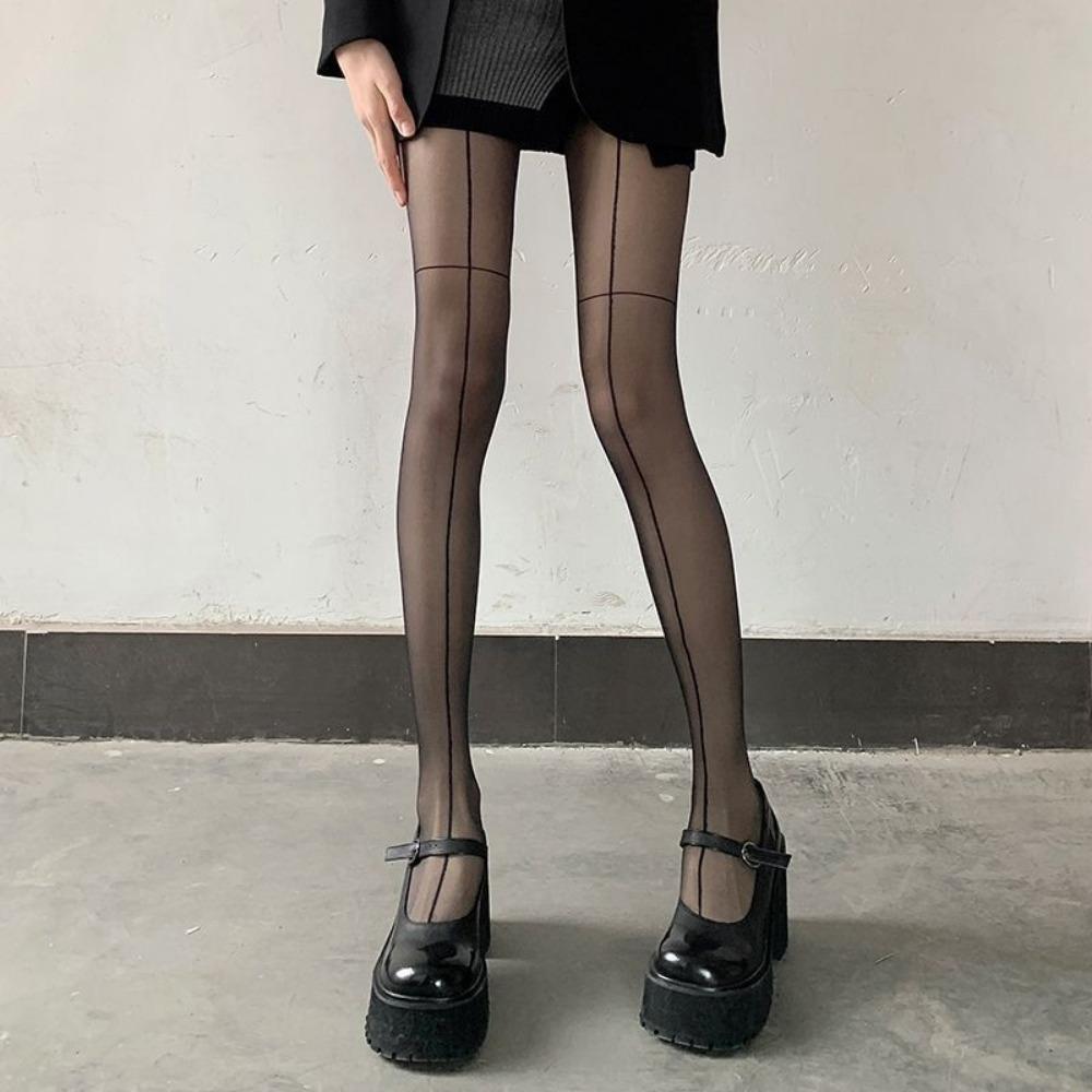 Calze Nere Sexy in Seta con Gambe a Gamberetto Davanti e Dietro, Calze con Fondo Incrociato, Sottili e Ultra-sottili