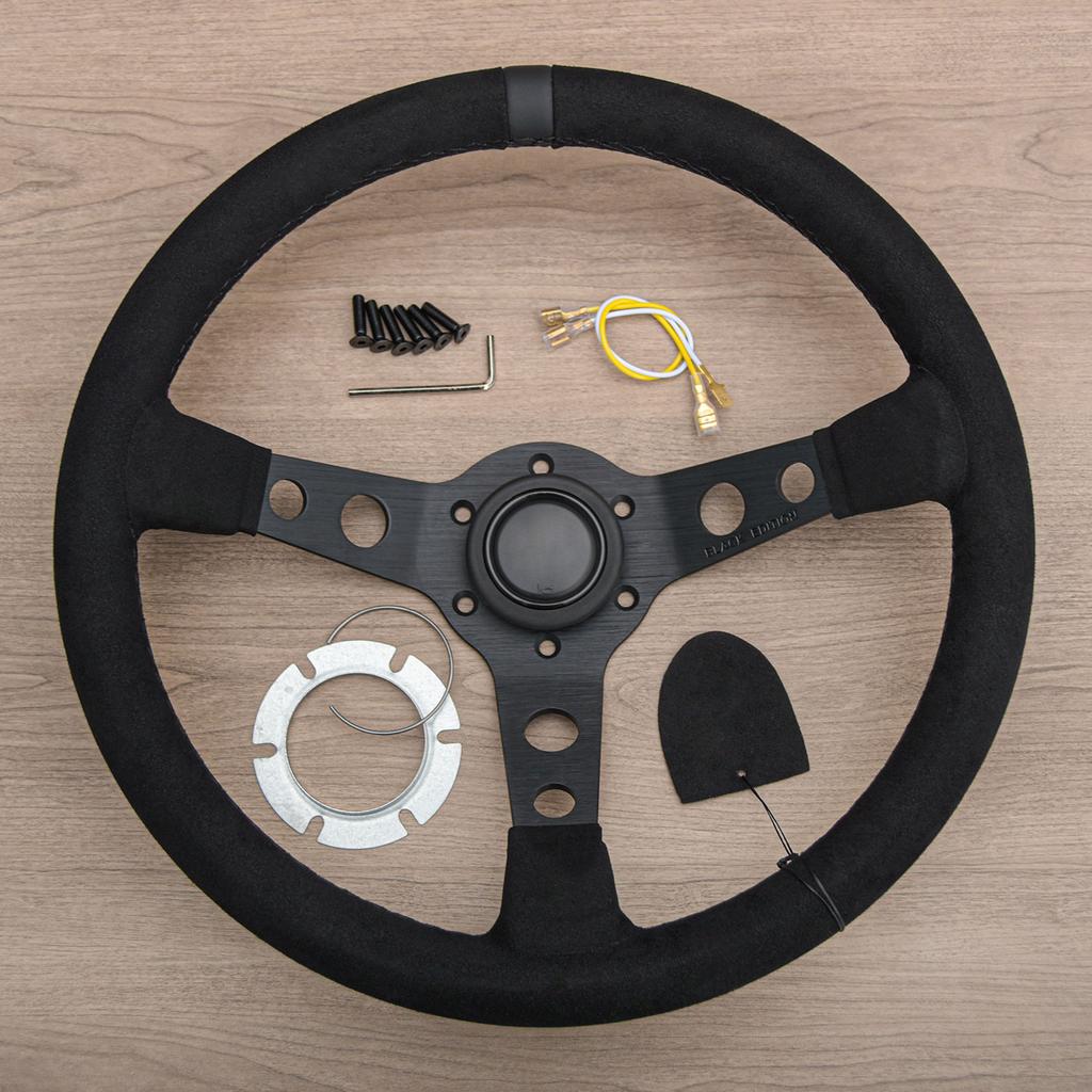 JDM Black Edition Suede Leather Steering Wheel Deep Dish Gaming Sport Steering Wheel for Racing