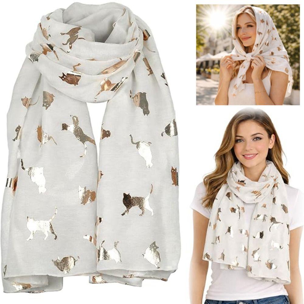 Polyester Animal Scarf Soft Shawl Wrap Creative Gift Cat Print Scarf