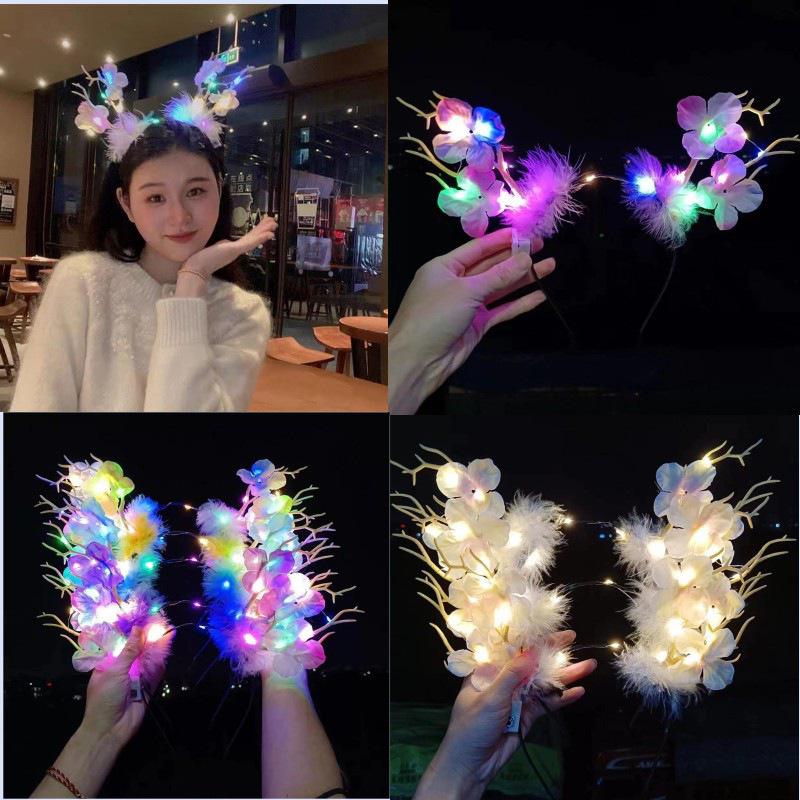 Forest Style Glowing Reindeer Antler Headband - Christmas Photo Decoration
