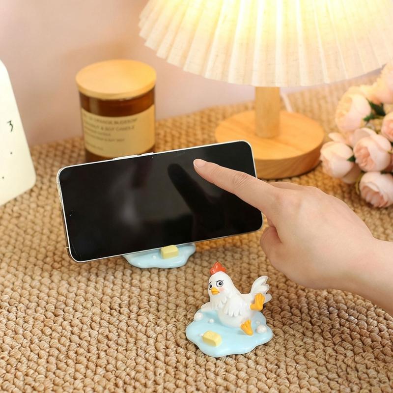 Funny Resin Slipping Chicken Figure Phone Stand Desk Decors Humorous Ornament Gift for Friend Family Birthday Holiday