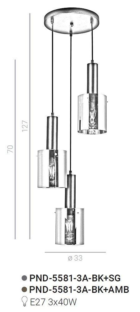 Lampa wisząca Sardo PND-5581-3A-BK+SG Italux