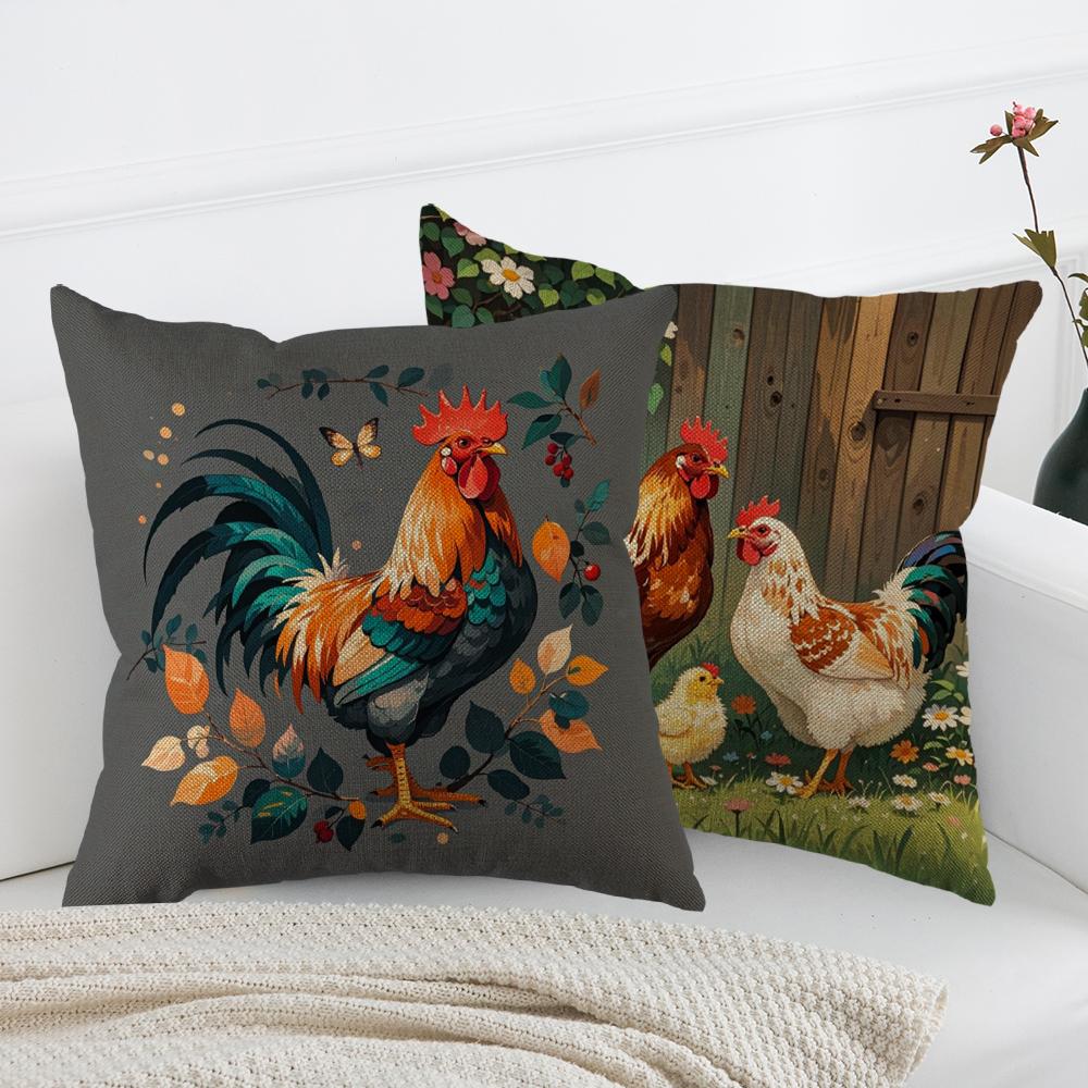 Hahn Leinen Kissenbezug Hochzeits Dekorative Kissenhülle Für Zuhause Kissenbezug 45X45(Einseitig)