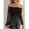 Women's Elegant Scalloped Neck Edge One Neck Strapless Lace Slim Slim T-Shirt Long Sleeve Top