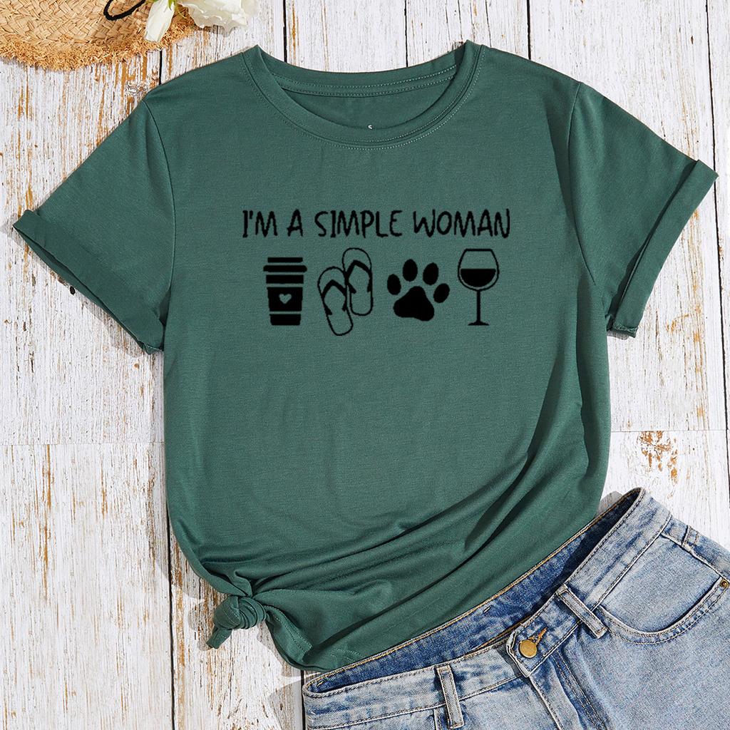 Simplified Letter Printing Cotton T-Shirt Short Sleeve Round Neck Women 2d Print Tops