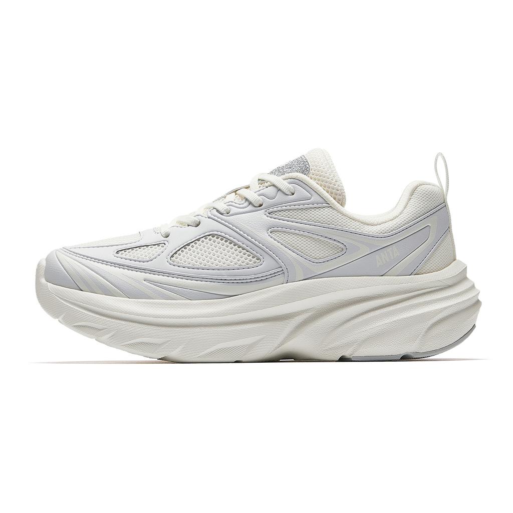 Anta Light Fabric Synthetic Leather Breathable Non-Slip Casual Fashion Trend Women Sneaker Ivory-White Sand-Gray 922545521-1