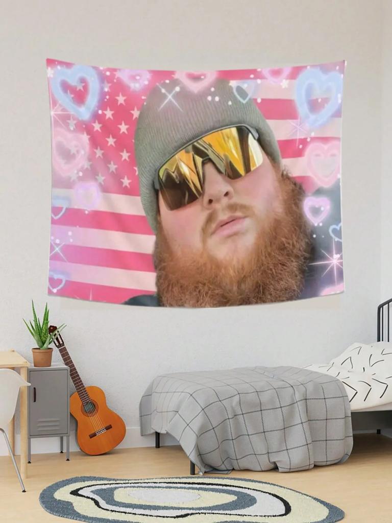 1pc Viral Meme Bearded Man Tapestry Single Sided 2D Print Fun Durable Wall Decor Home Couch Game Room Trendy Vibe Decor Gift