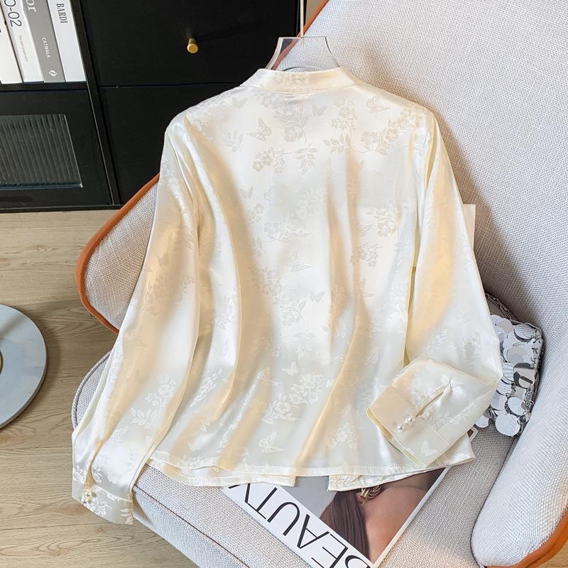 Elegant Retro Frog Button Jacquard Shirt - New Chinese Style Women's Fashion