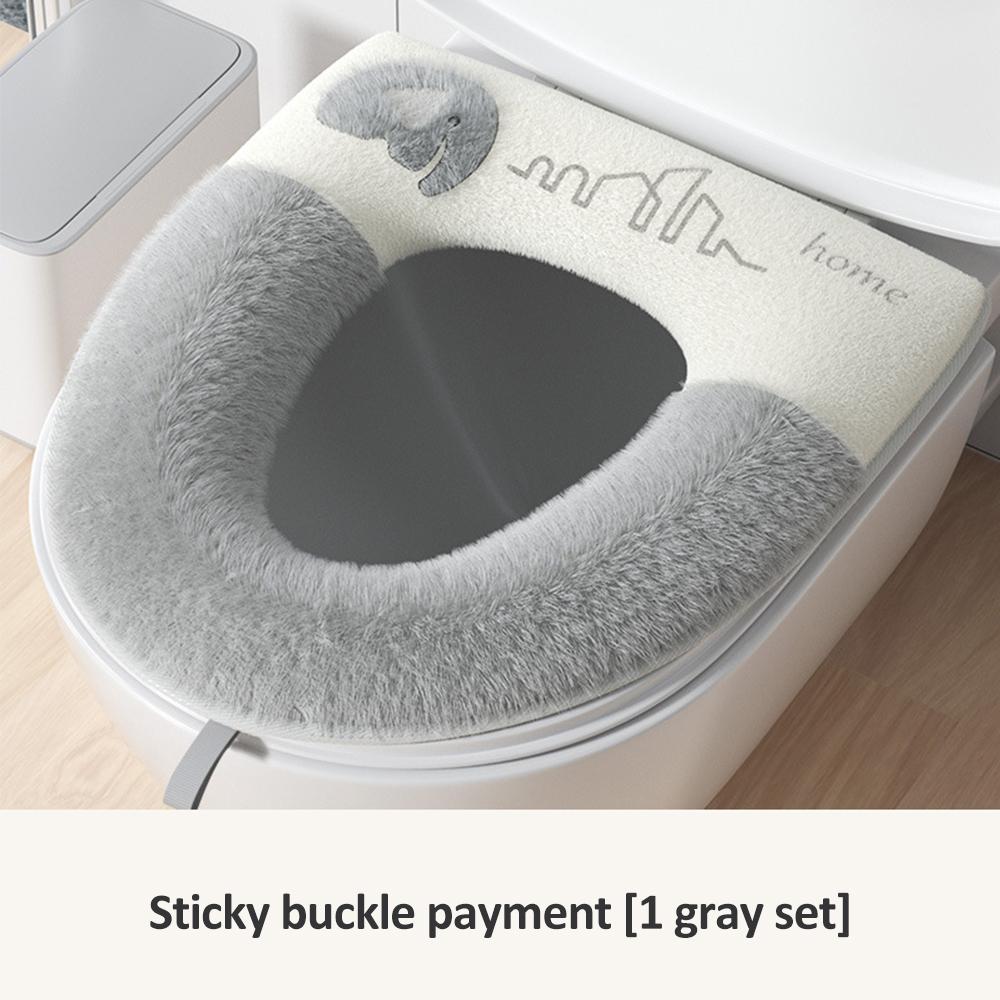Universal Gentle Toilet Seat Covers Mat with Toilet Lid Lifter Thicker Warmer Washable Toilet Lid Pad Covers Bathroom Accessories серый