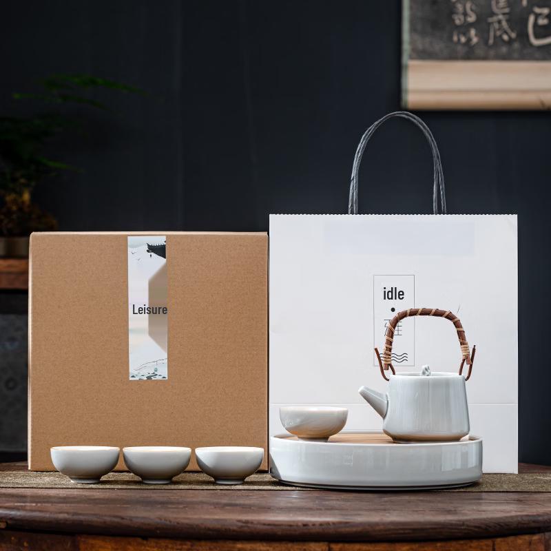 Minimalist Ice Grey Glaze Kung Fu Tea Set with Taihu Stone Design