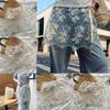 JEANS Decor Lace Fart Curtain Slim Fit Sheer Embroidery Flower Lace Half Skirt Sweet Side Button See Through Apron Skirt Y2K