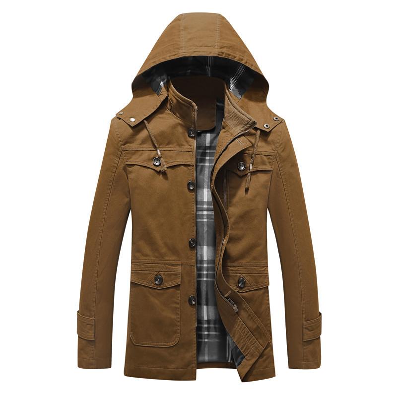 Autumn And Winter Men'S Fleece Thickened Jacket Cotton Washed Medium And Long Hooded Jacket