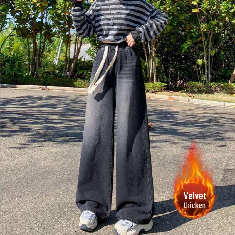 Stylish Plus Size High-Waisted Fleece-Lined Wide-Leg Casual Pants for Women S
