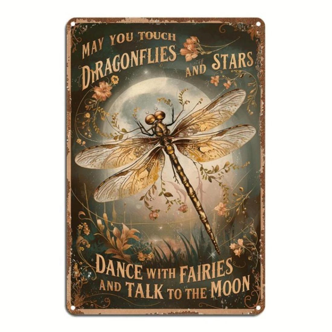 

Vintage Victorian Aluminum Wall Sign Magical Dragonfly Floral Design Farmhouse Decor Natural Art Perfect Gift 20x30cm