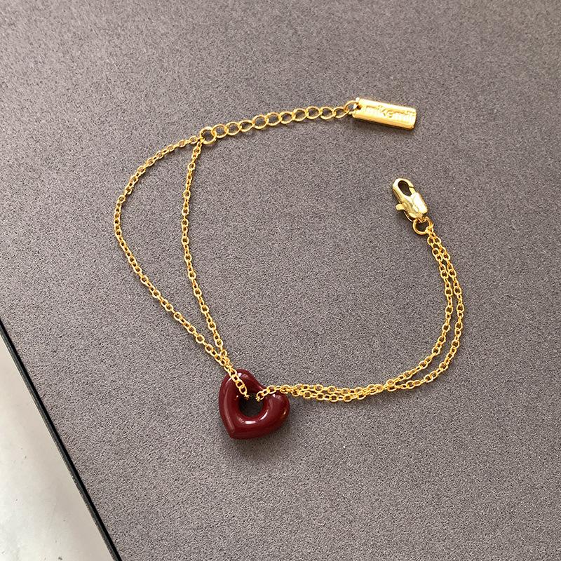 Винтажный французский эмалированный набор серьги и колье с сердечками, легкий люксовый, цепочка на свитер, гонконгский стиль