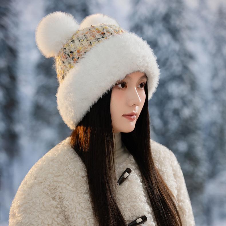 Autumn and Winter Hat Women's Cute Ears Big Head Circumference Wool Hat Fashionable Velvet Warm Knitted Hat