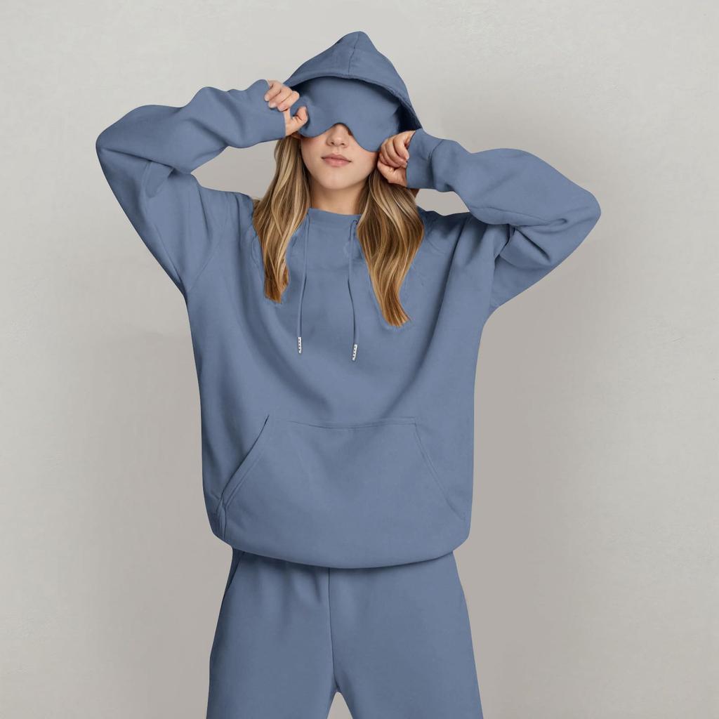 Unisex Hooded Sweatshirt With Built-in Eye Mask, Casual Long Sleeved, Solid Color Sports Pullover, Loose Fit Sweatshirt