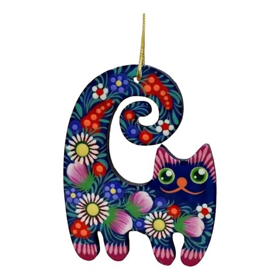 

Кошачьи Рождественские Украшения Цветочные Расписанные вручную Акриловые Животные Подвесное Украшение на Праздничную Елку для Вечеринки 8.5cm