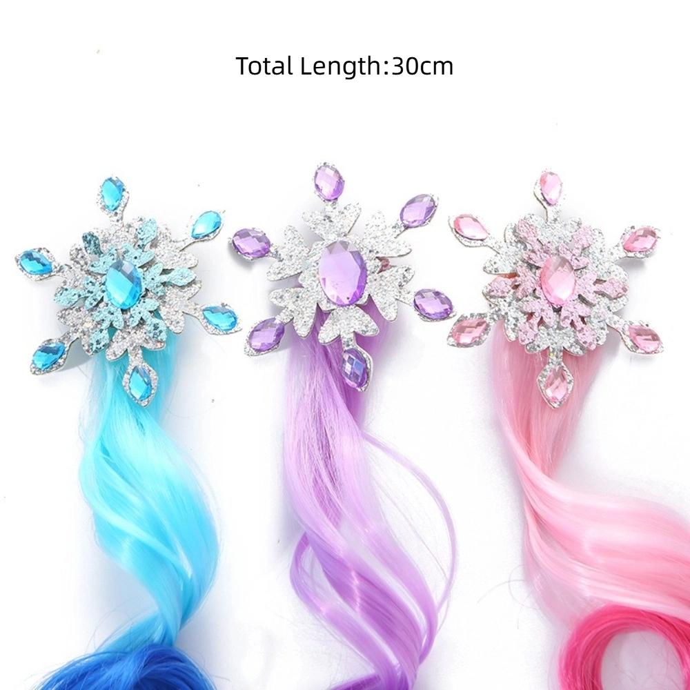 Cute Gradient Snowflake Wig Hair Clips Colorful Elastic Frozen Bow Hair Clips Kids Gifts Princess Hairpins Hair Accessories