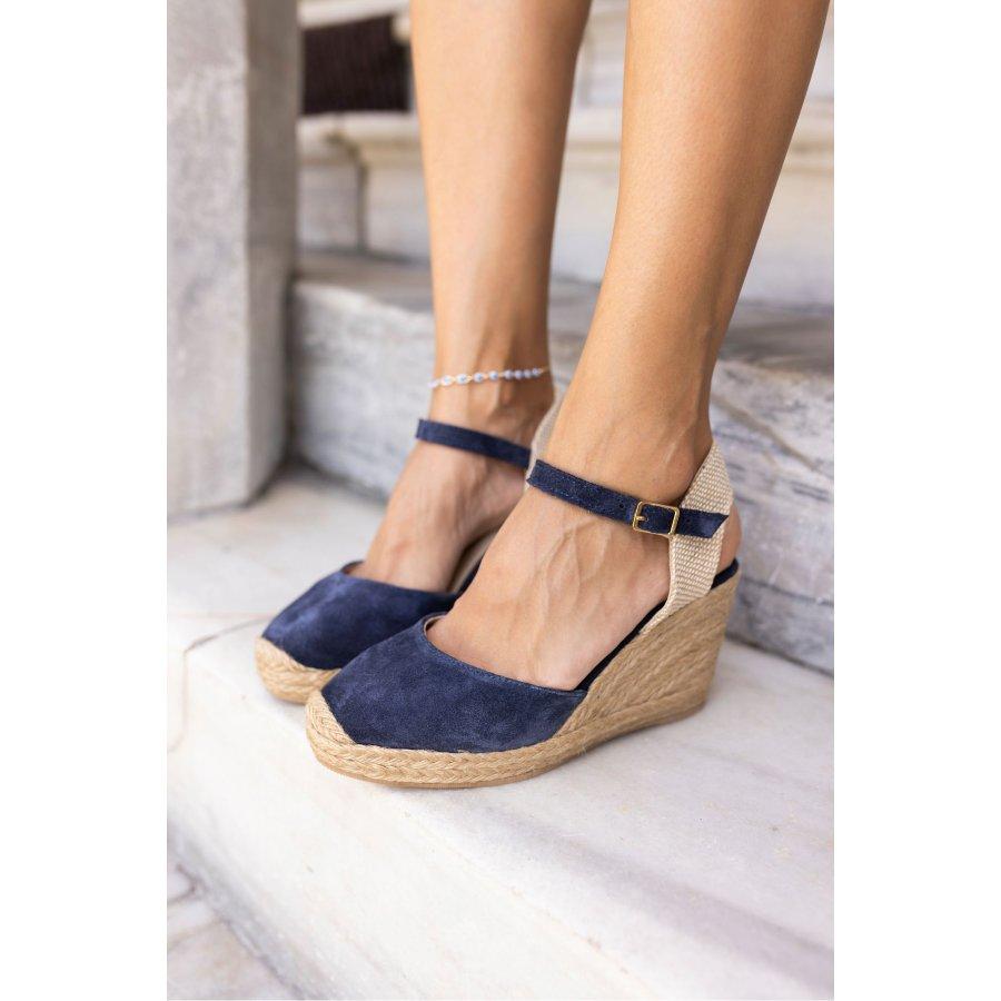 Women's Genuine Suede Leather Wedge Heel Sandals